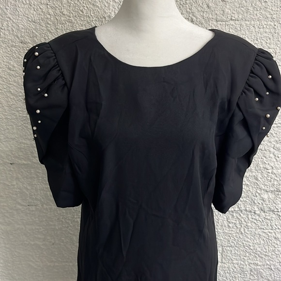 Vintage 80’s Michael Marcella Black Dress with Pearl Sleeves - Picture 3 of 7
